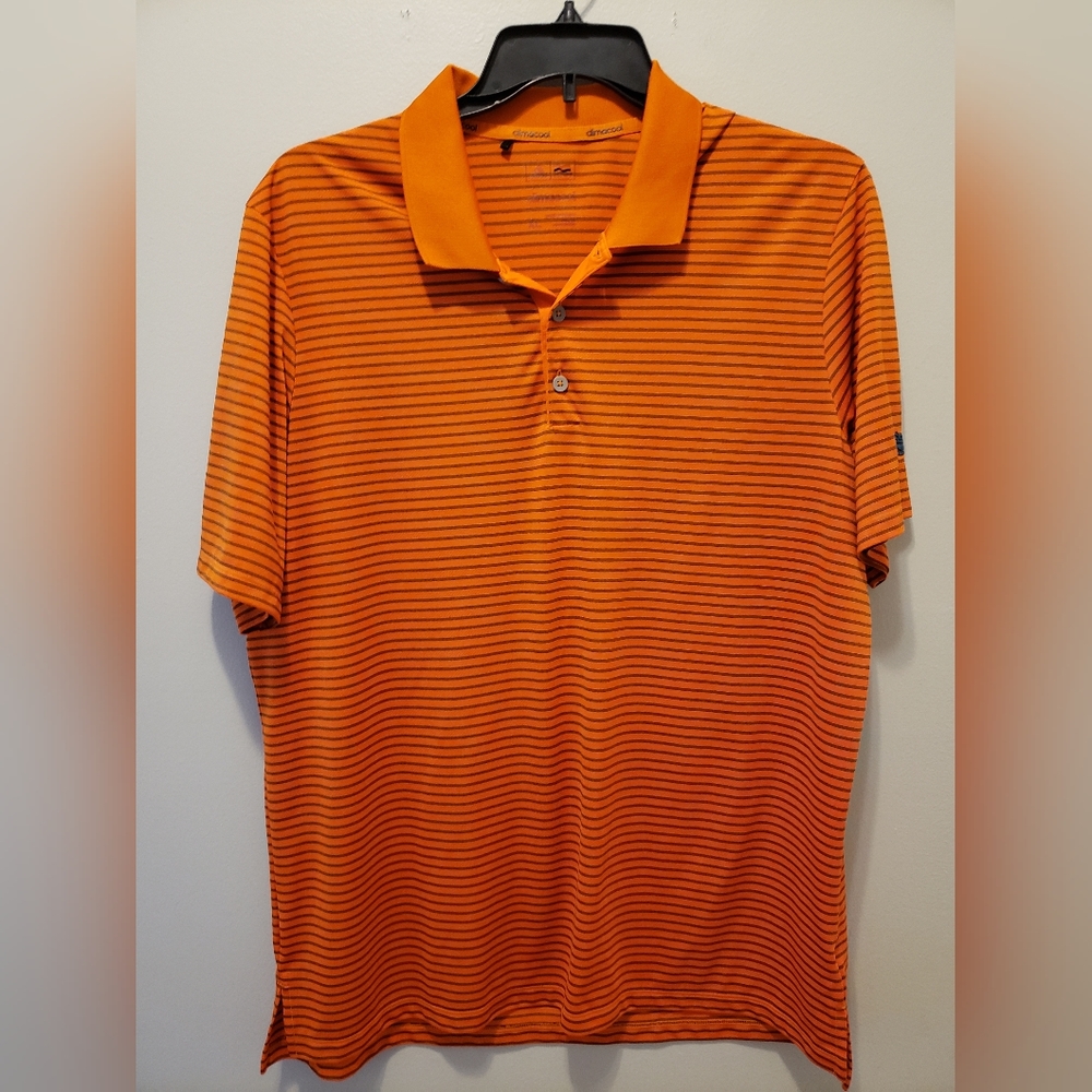 Adidas Mens XL Polo Golf Orange Striped Climacool Short Sleeve Shirt Top